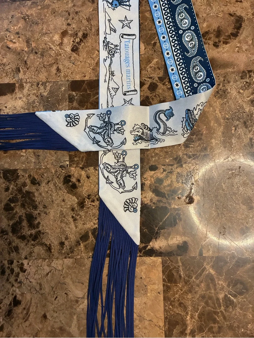 ✨Hermes. Tatouages Marins Fringe Twilly Scarf